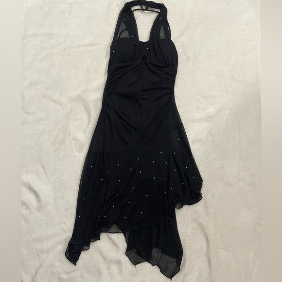 For Love And Lemons Dresses & Skirts - Vintage Taboo Small Midi Asymmetrical Dress Gown Rhinestone Halter Neck